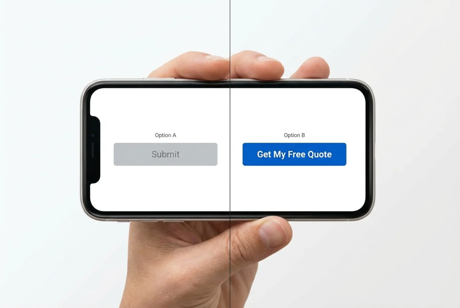 Side-by-side mobile CTA comparison showing a vague Submit button and a clearer Get My Free Quote button