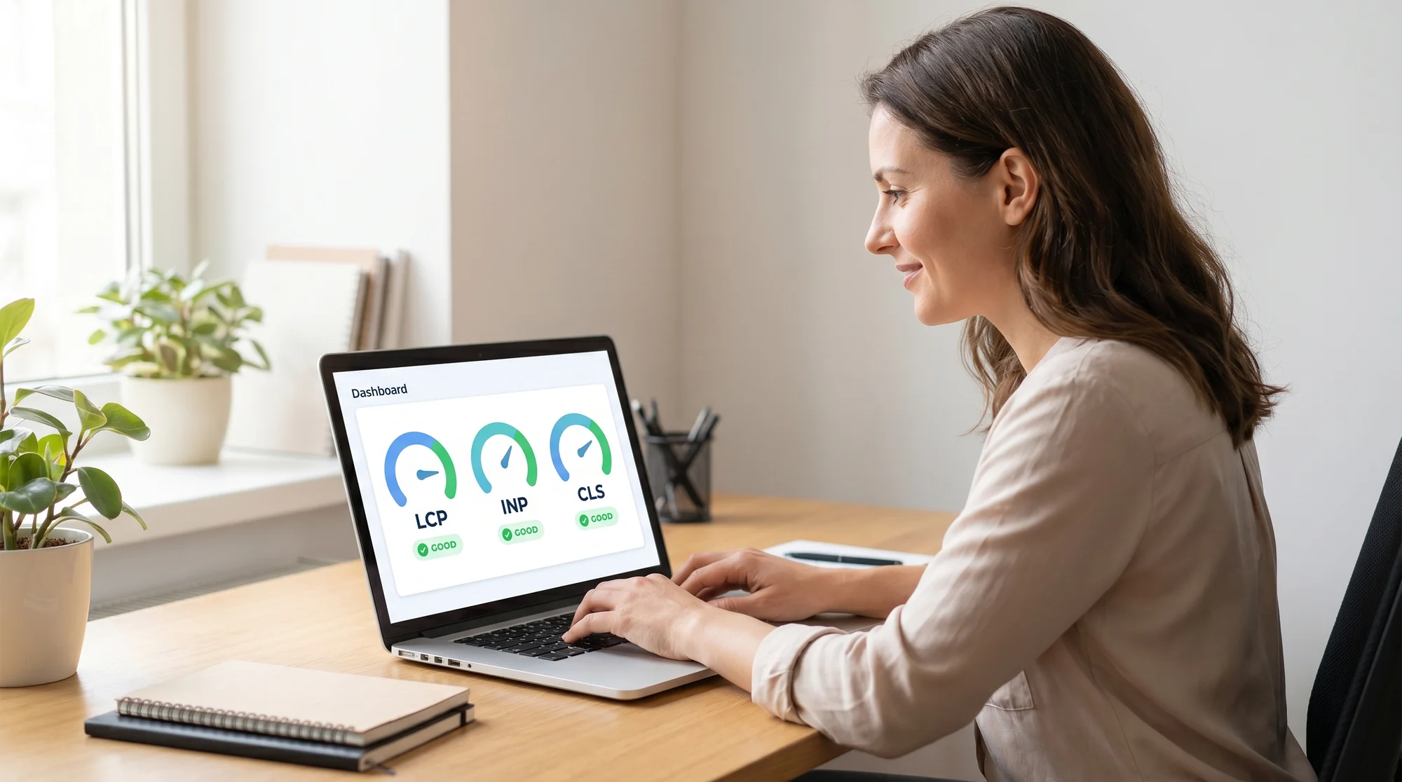 Small business owner reviewing Core Web Vitals on a laptop