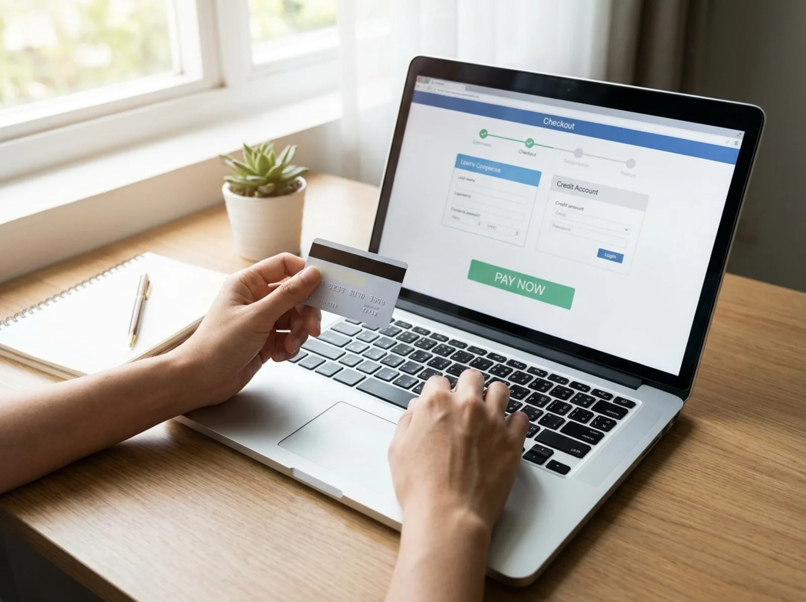 Customer completing an online purchase on a laptop