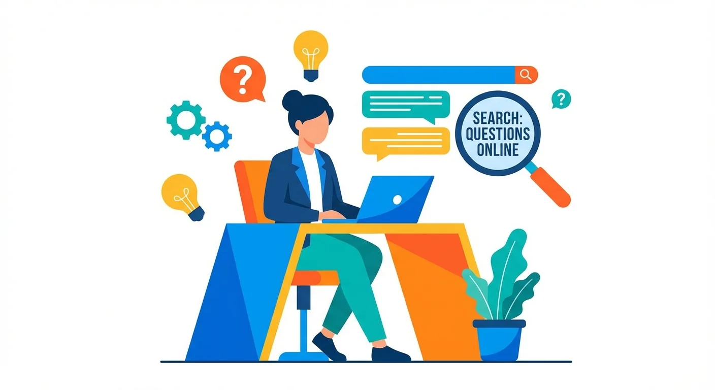 Person using laptop searching for questions online
