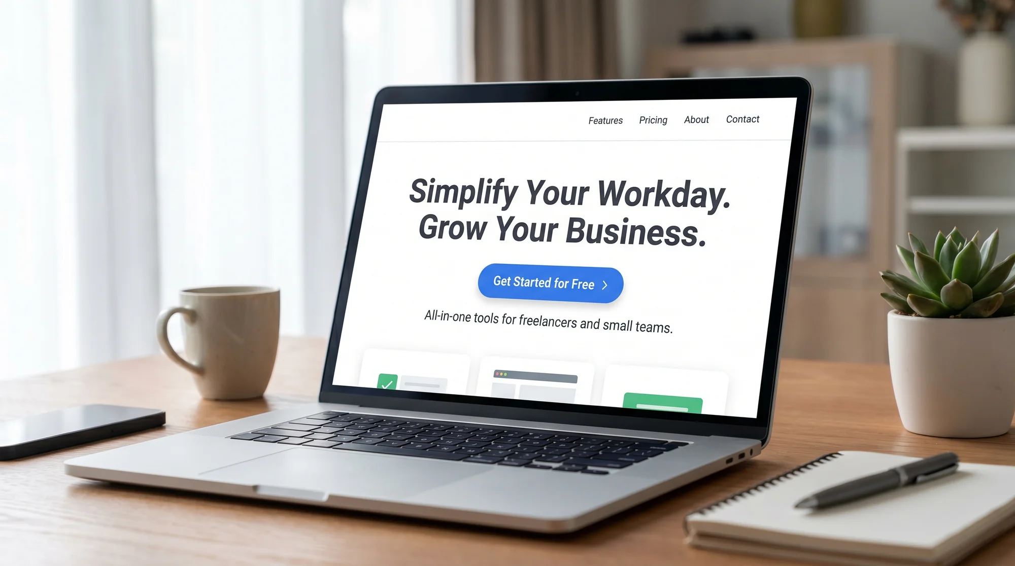 Landing page hero section with a clear headline and call to action