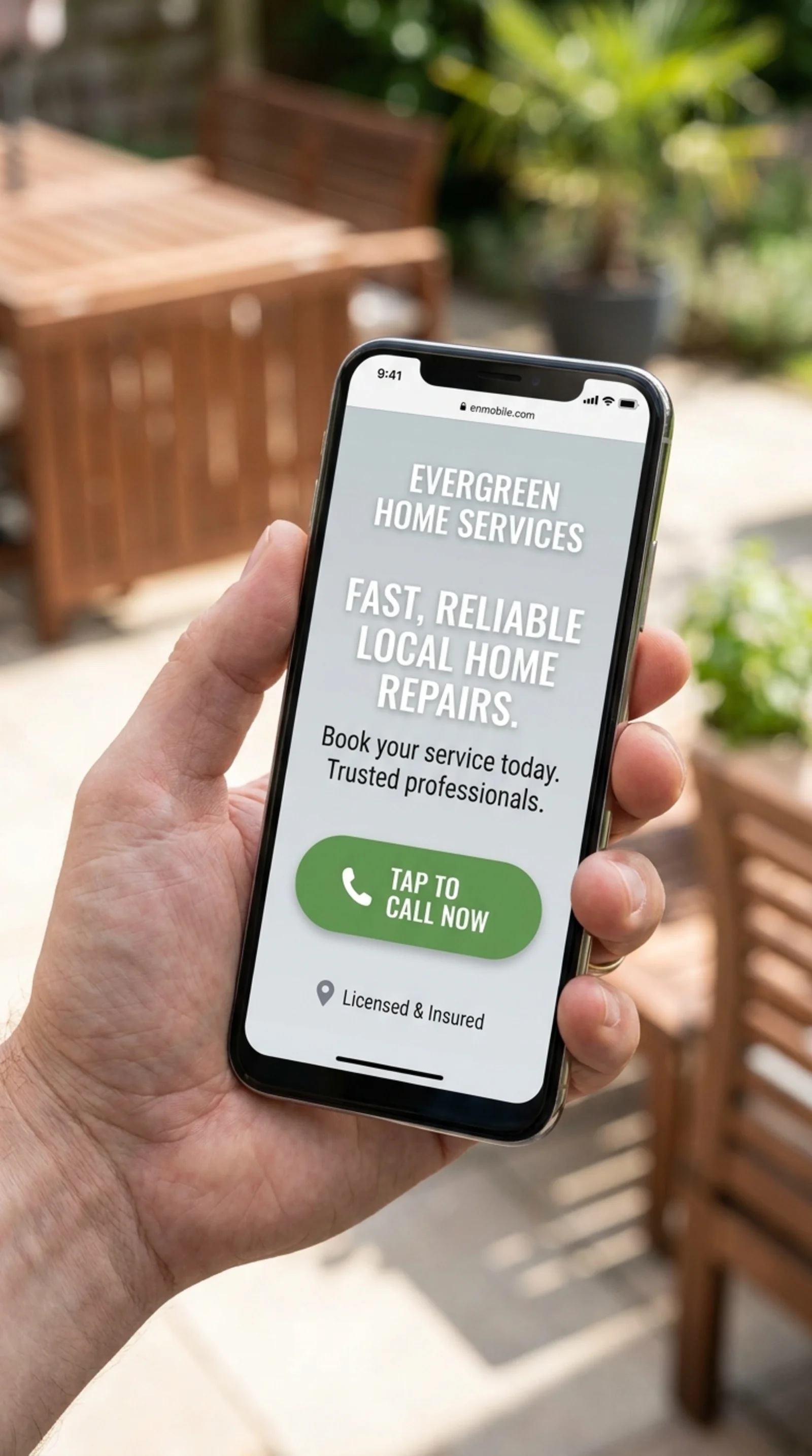 Mobile landing page with readable text and a tap-to-call button