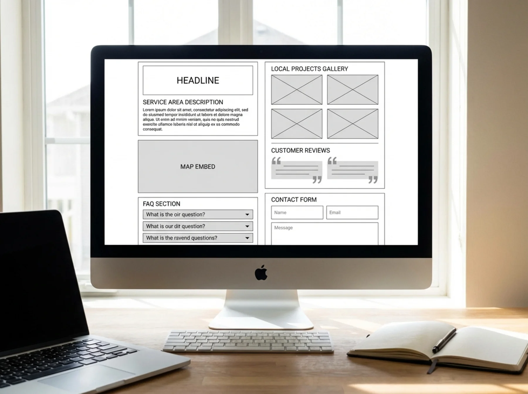 Wireframe layout for a strong city landing page