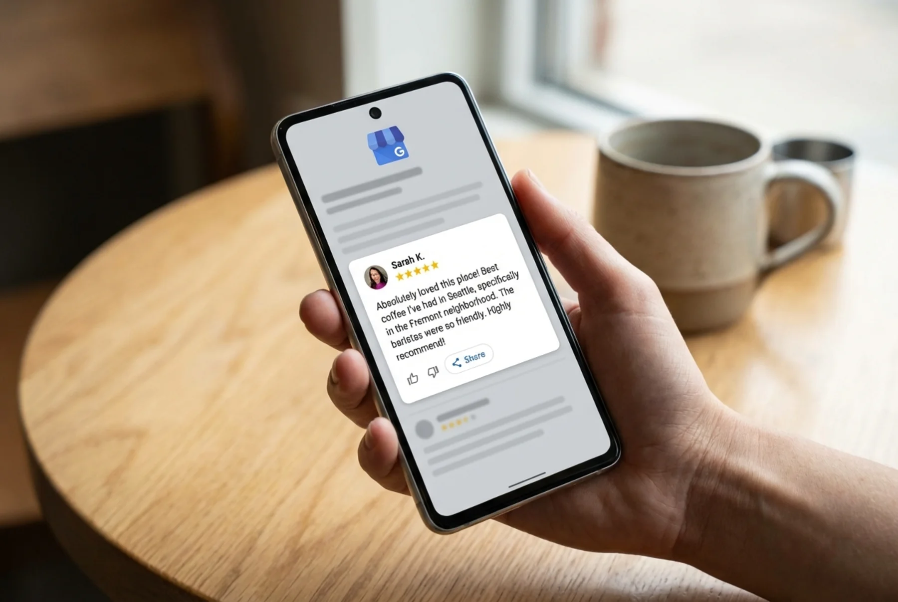 Google Business Profile review mentioning a specific city