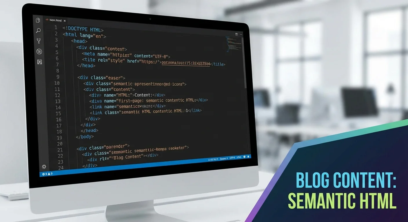 Close-up of semantic HTML markup on a code editor screen