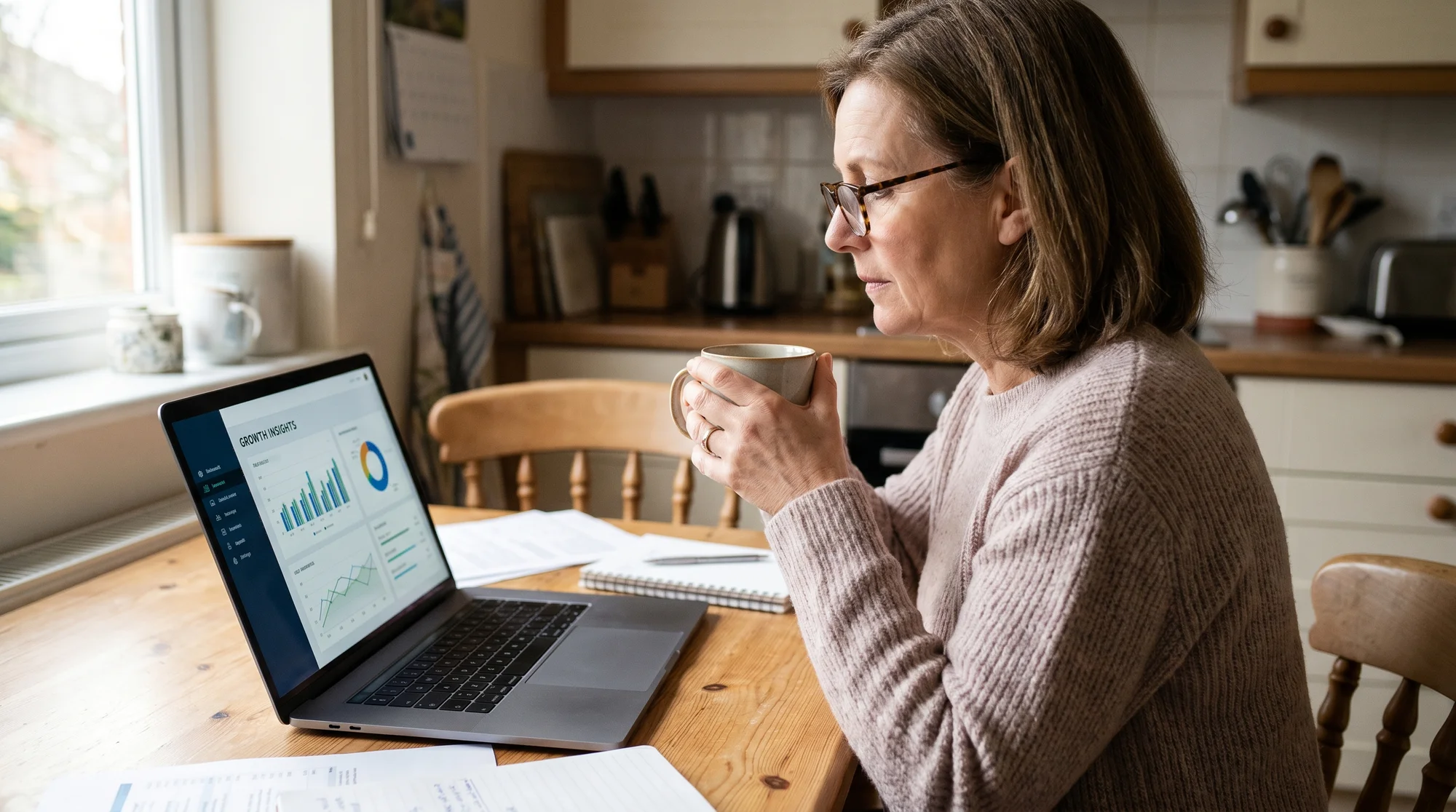 Small business owner reviewing a website audit on a laptop