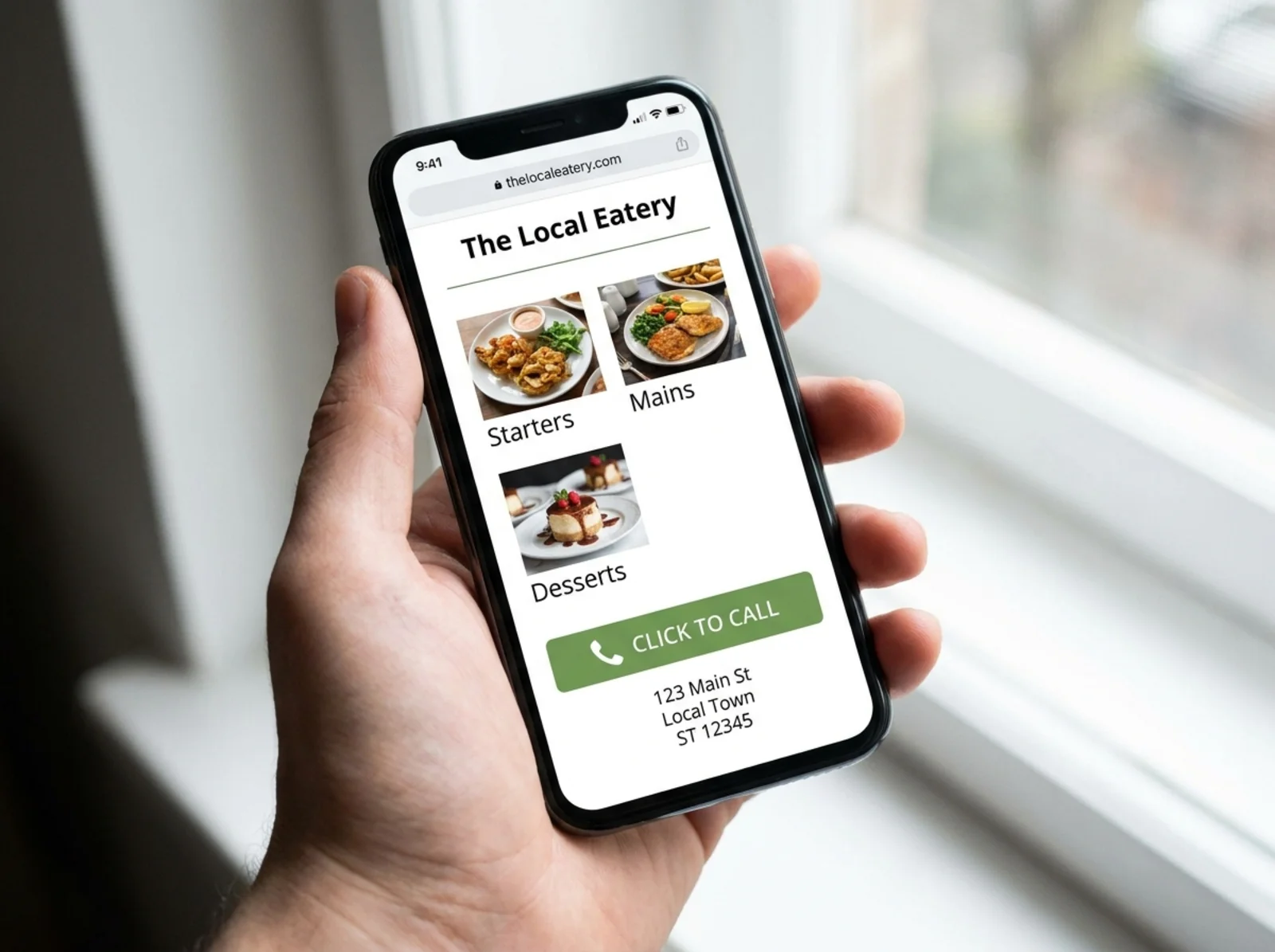Phone view of a local business website with clear contact details