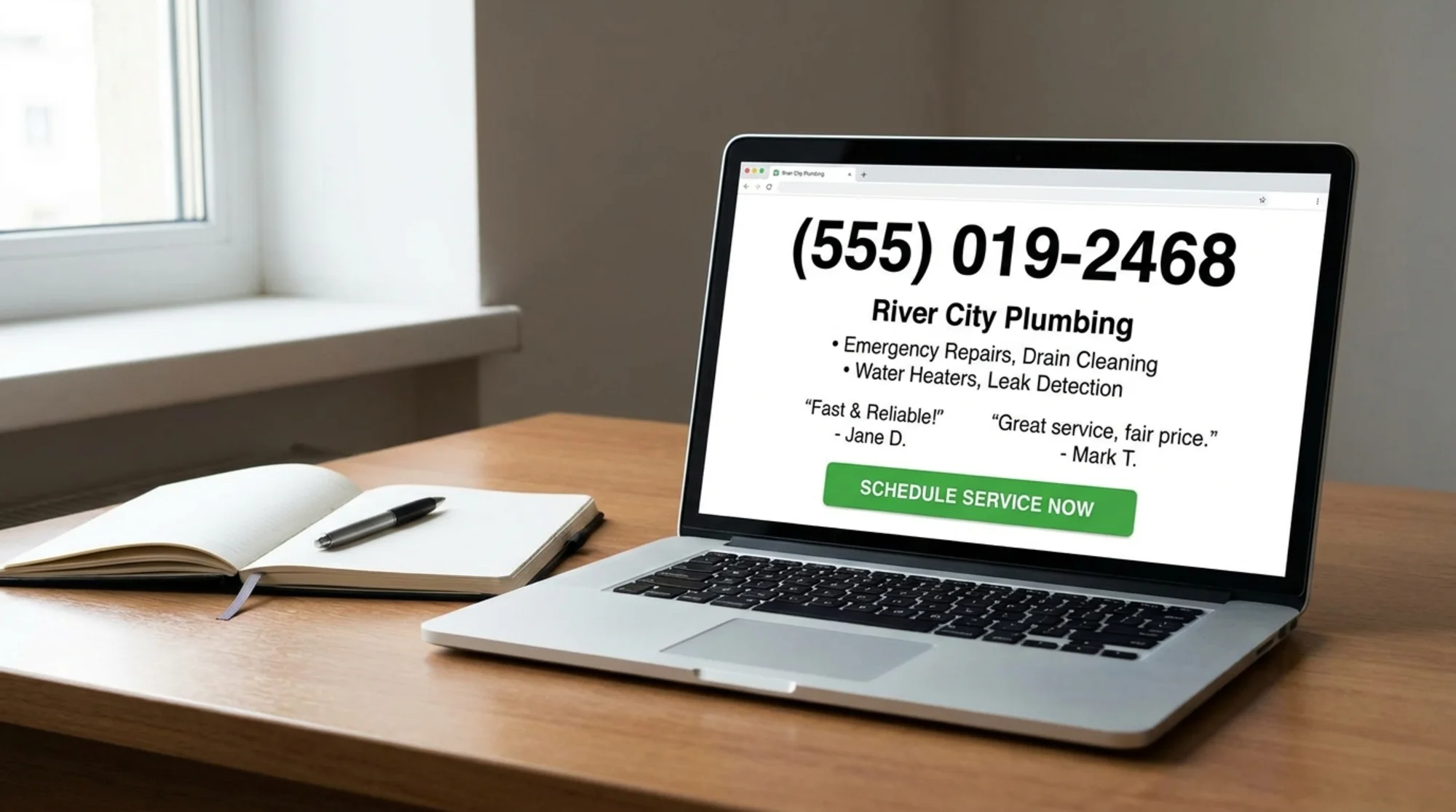Local service website with strong calls to action and trust signals