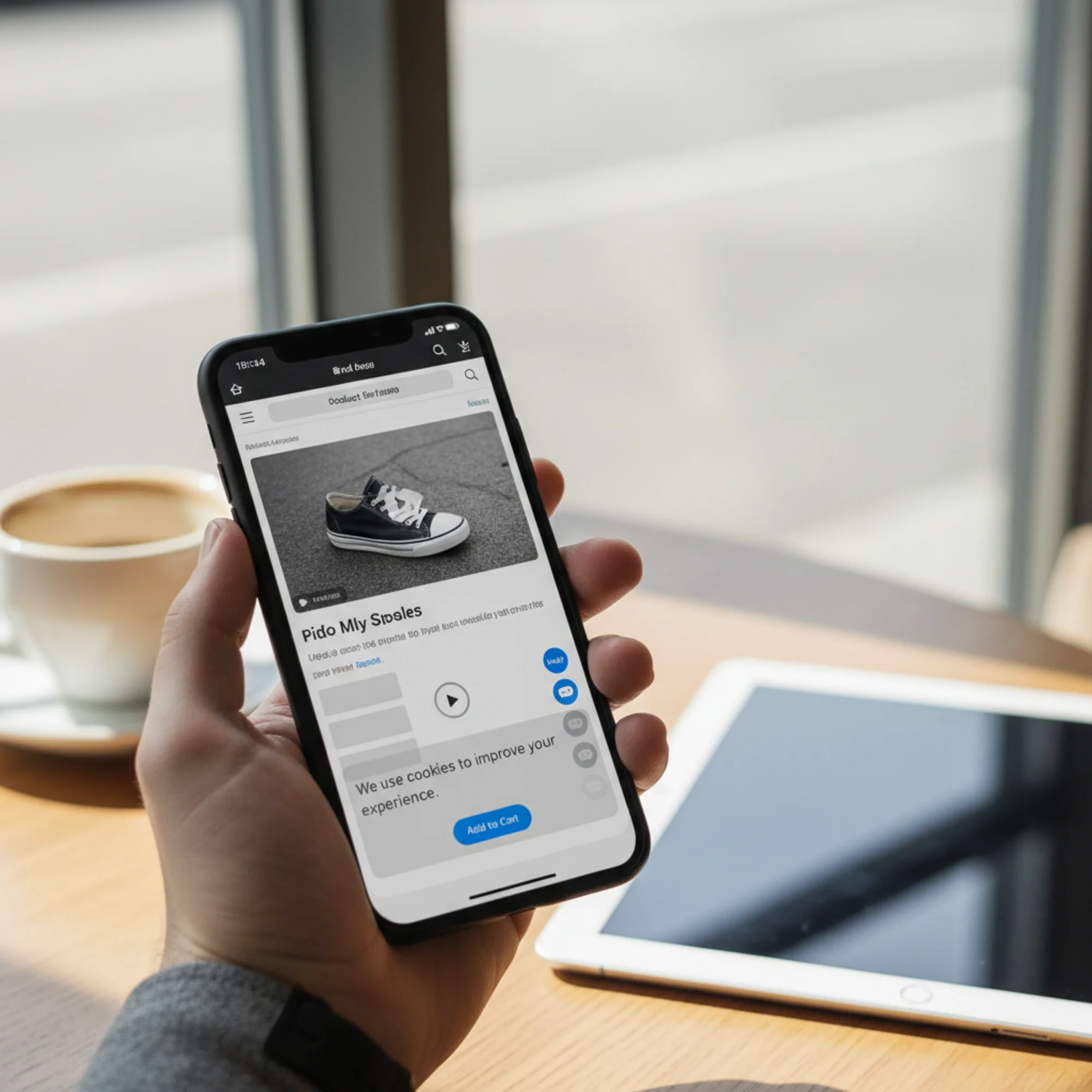 A split-screen comparison on a phone: left side shows a bloated product page stuffed with auto-playing video, three chat widgets, and a cookie banner stacking on top of each other; right side shows the same page stripped clean and fully loaded