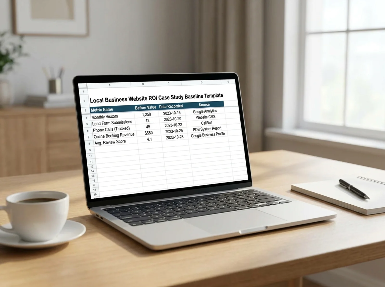 Website case study baseline spreadsheet template
