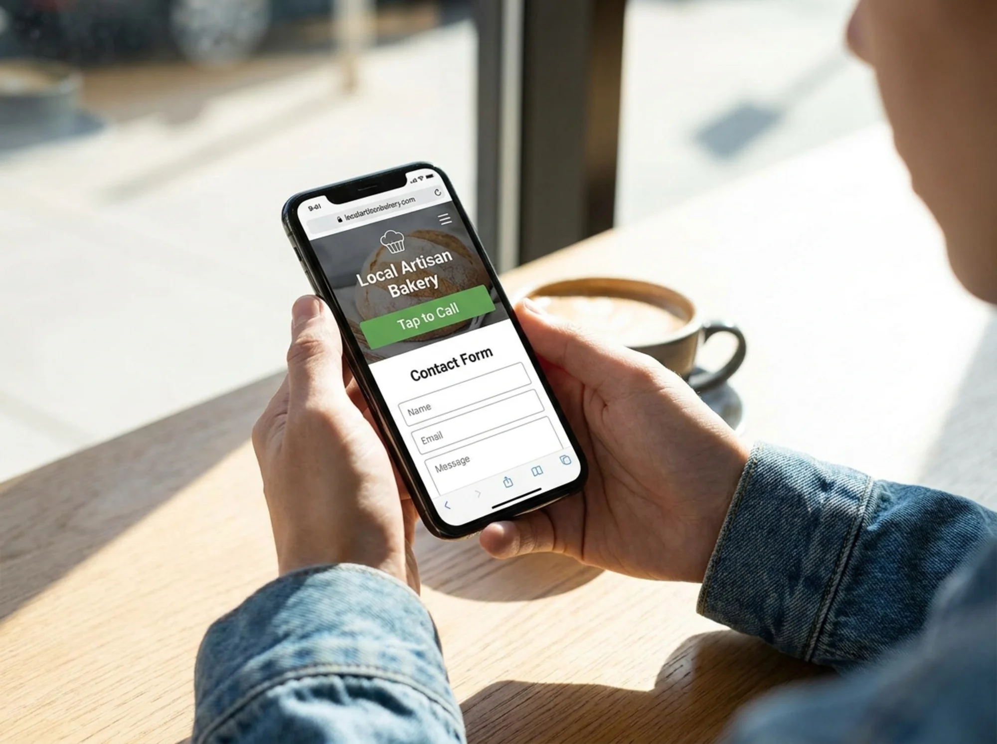 Business owner checking their website on a real smartphone