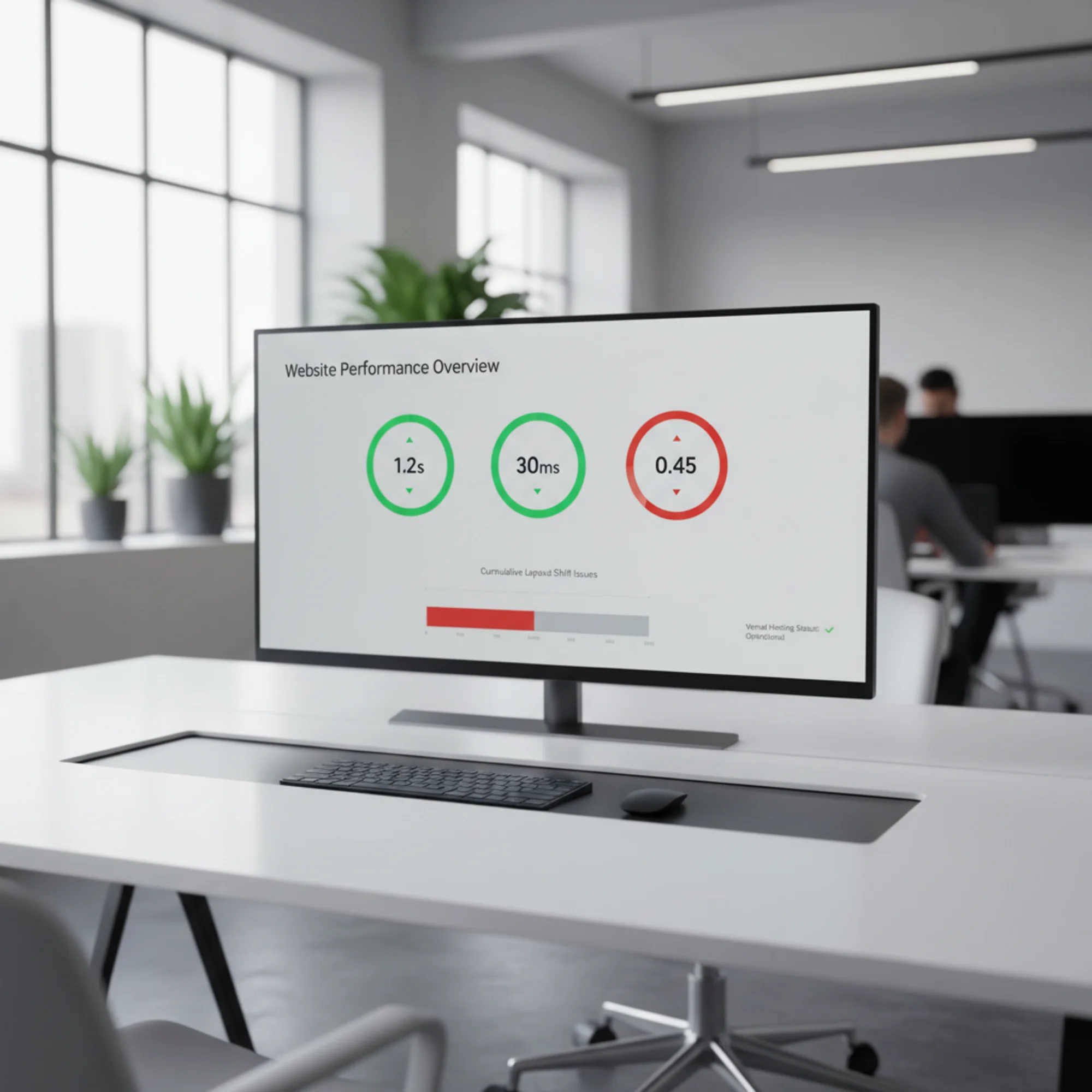 Dashboard showing Core Web Vitals scores for a Vercel-hosted website with green and red indicators