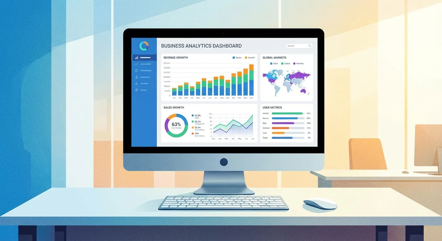 Business analytics on computer screen