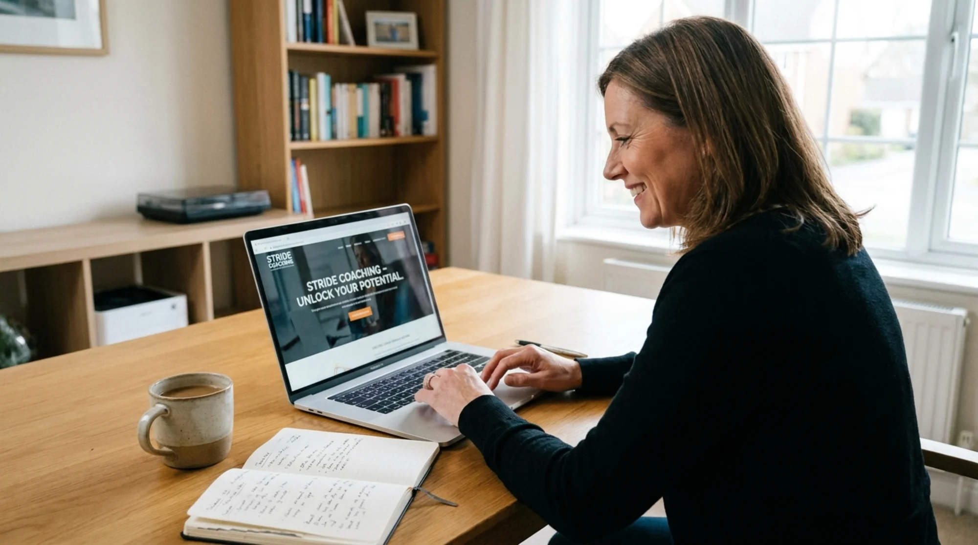 Coach reviewing a website audit on a laptop