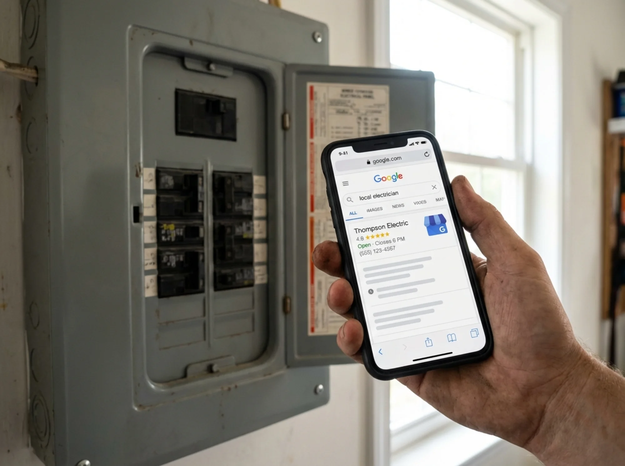 Google search result for a local electrician with review stars and business details