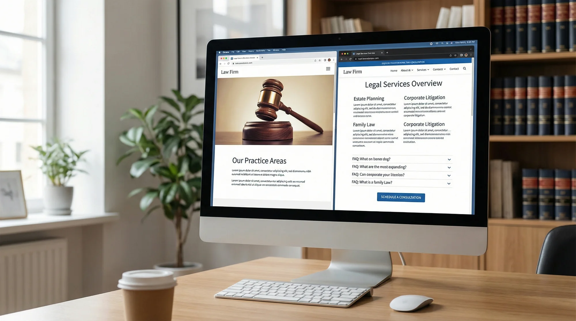 Side-by-side comparison of a thin law firm practice area page and a detailed, well-structured version