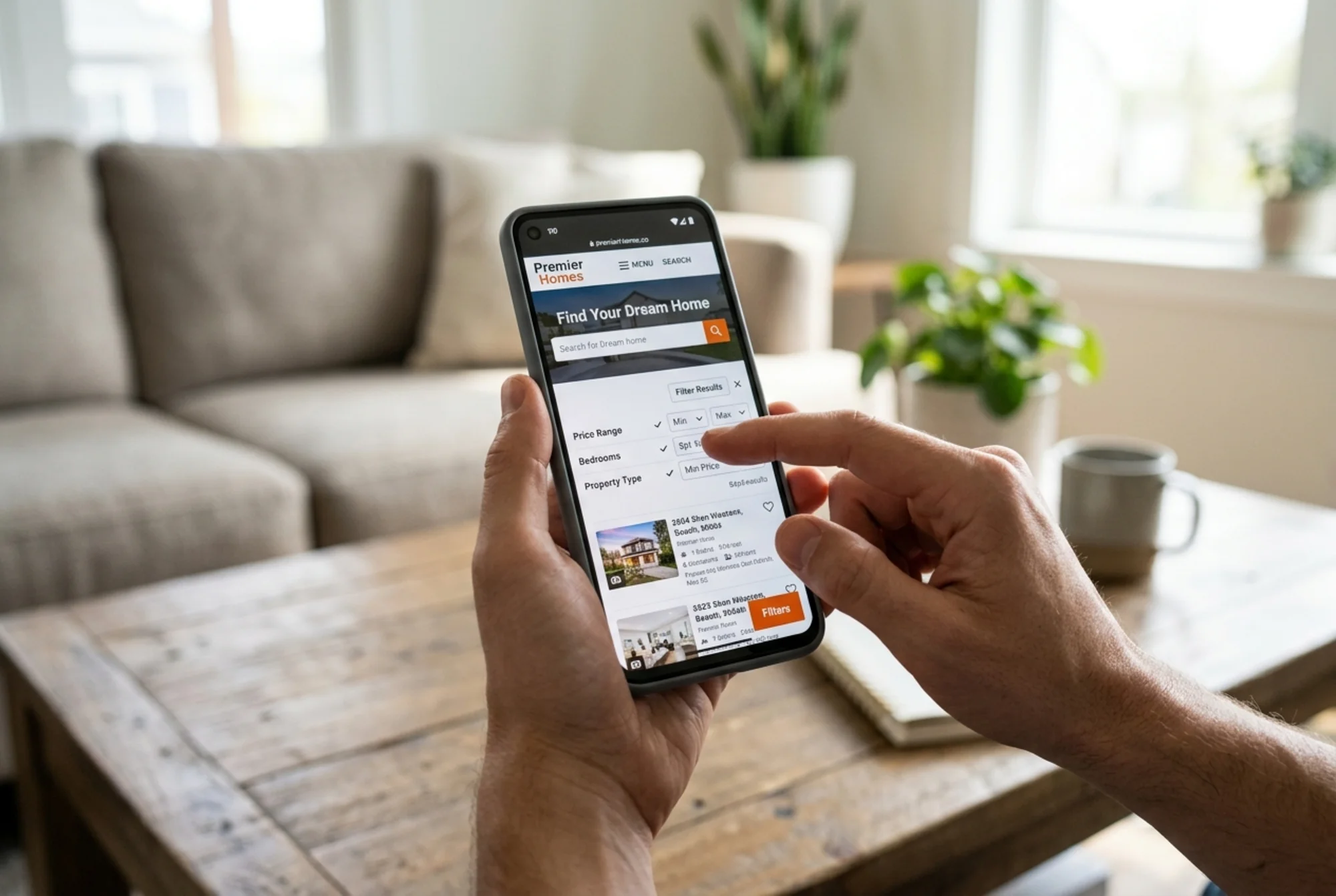 Broken mobile property search on a phone