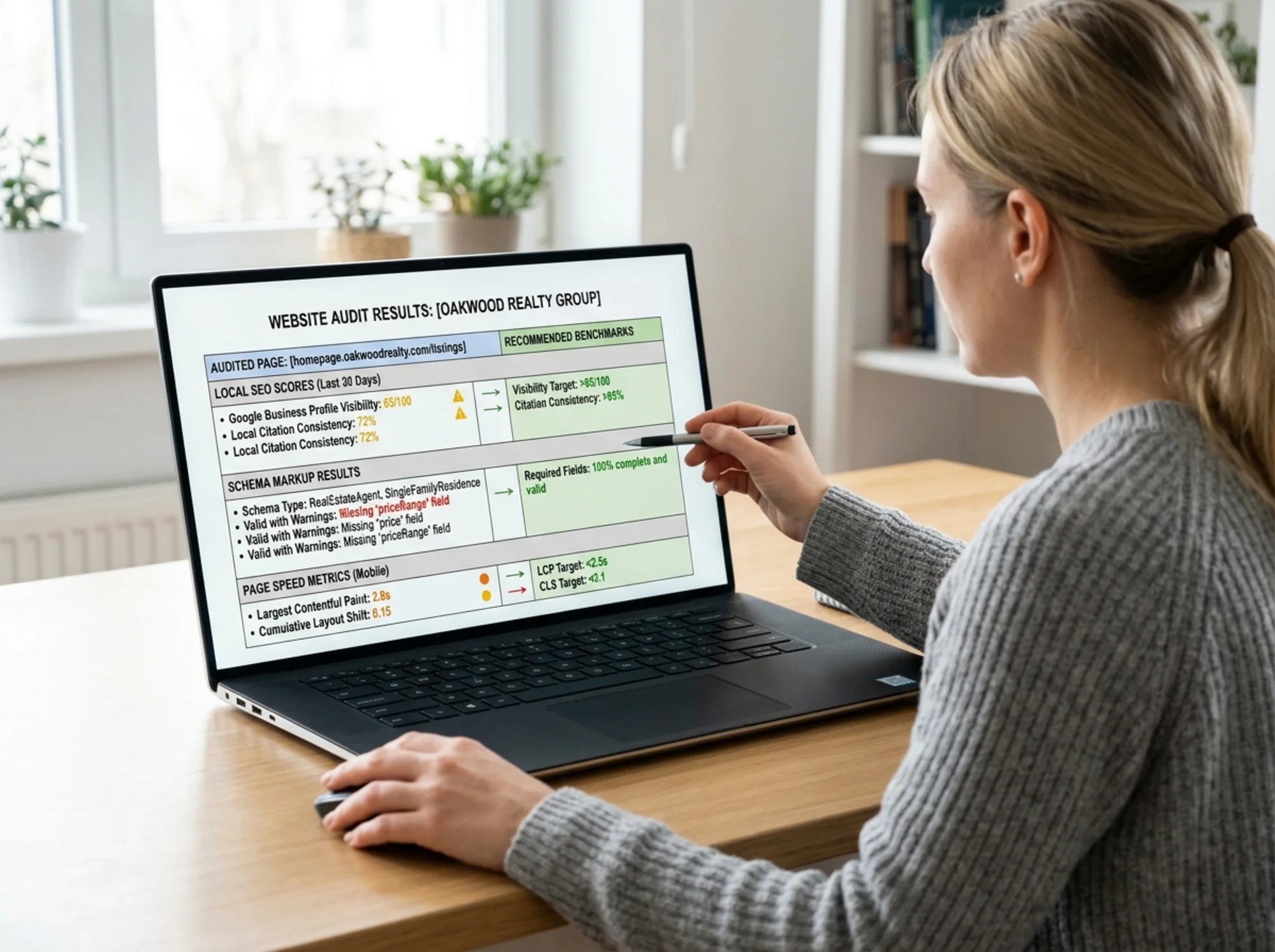 Real estate website audit comparing SEO, schema, and speed
