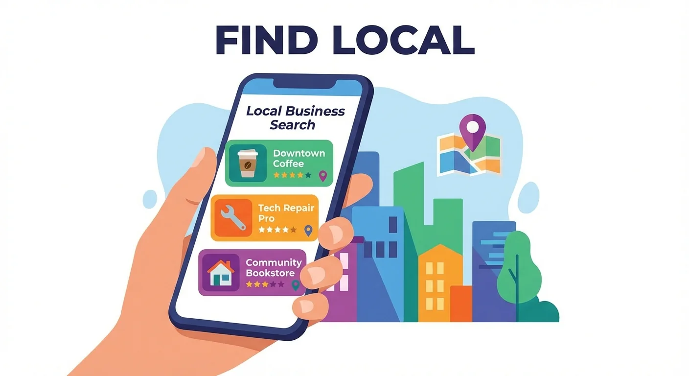Local business search results on mobile phone