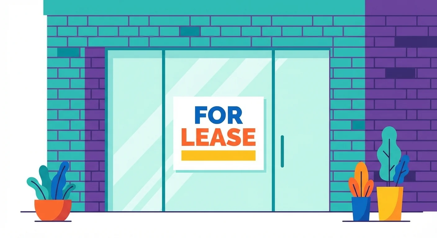 Empty storefront with a lease sign in the window