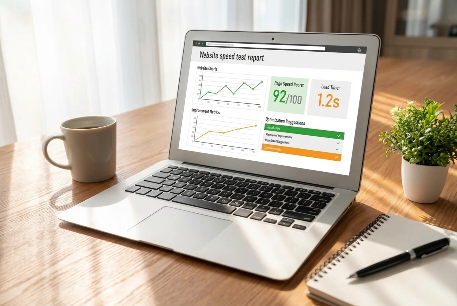 Website speed test results showing before and after optimization scores